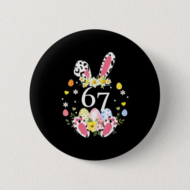 67 Meme Six Seven 6 7 Bunny Leopard Kids Funny Eas Button (Front)