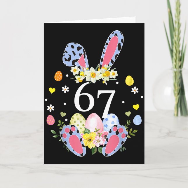 67 Meme Six Seven 6 7 Bunny Leopard Kids Funny Eas Card (Front)