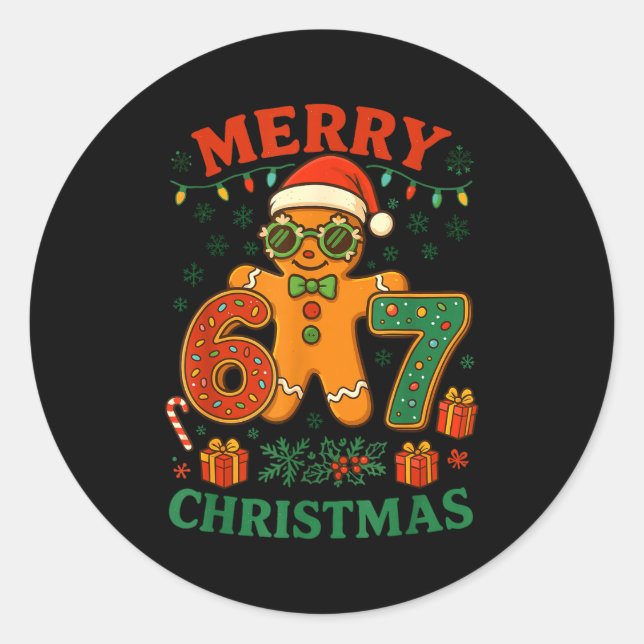 67 Meme Six Seven 6 7 Meme Funny Christmas Gingerb Classic Round Sticker (Front)