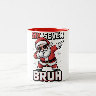 67 Meme Six Seven Bruh Dabbing Santa Funny Christm Two-Tone Coffee Mug