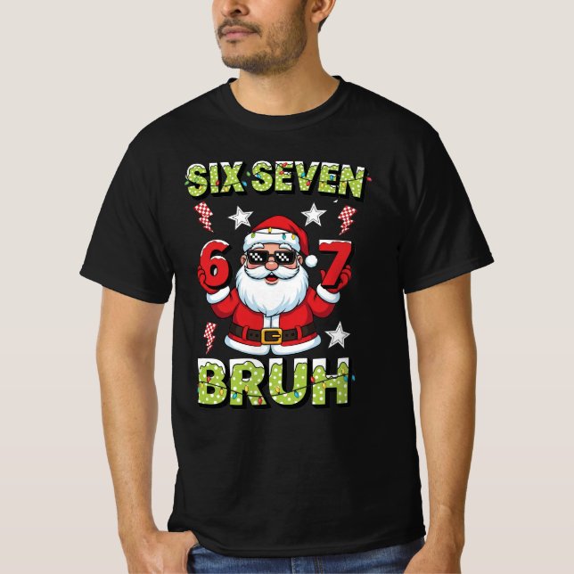 67 Meme Six Seven Bruh Dabbing Santa Funny Xmas T-Shirt (Front)