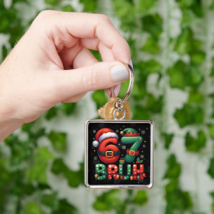 67 Meme Six Seven Bruh Funny Christmas 6 7 Keychain