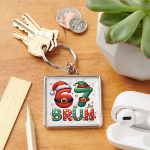 67 Meme Six Seven Bruh Funny Christmas 6 7 Keychain