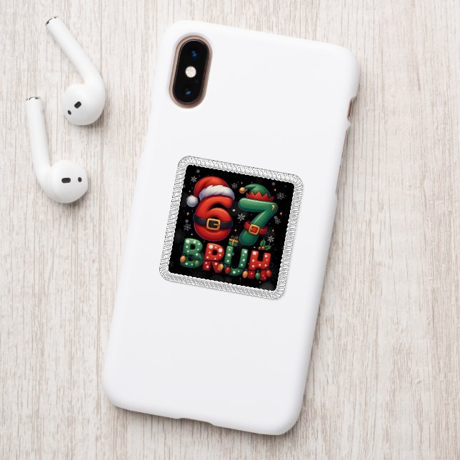 67 Meme Six Seven Bruh Funny Christmas 6 7 Patch (On Phone Back)