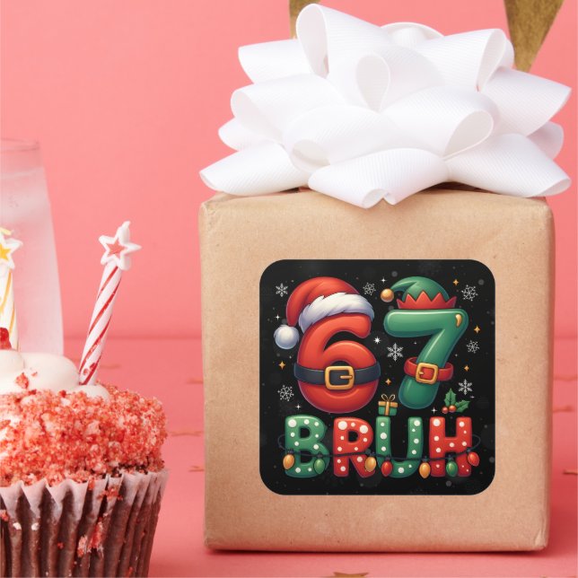 67 Meme Six Seven Bruh Funny Christmas 6 7 Square Sticker (Party)