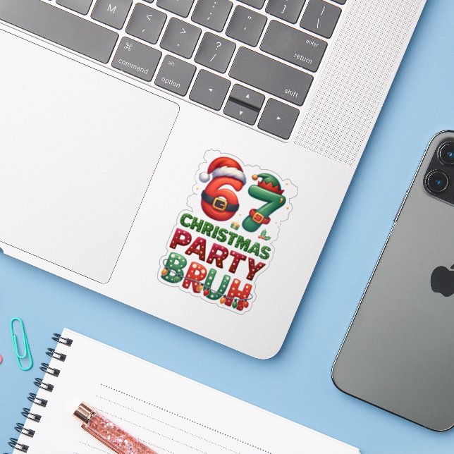 67 Meme Six Seven Bruh Funny Christmas 6 7 Sticker (Laptop w/ iPhone)