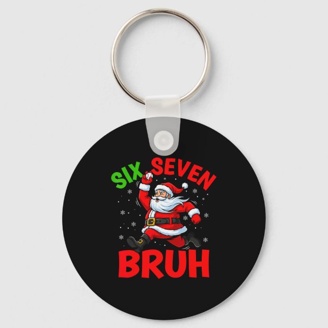 67 Meme Six Seven Bruh Santa Baseball Funny Christ Keychain (Front)