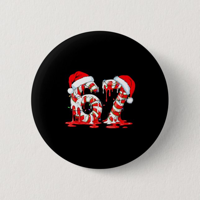 67 Meme Six Seven Candy Canes Drip Christmas Pajam Button (Front)