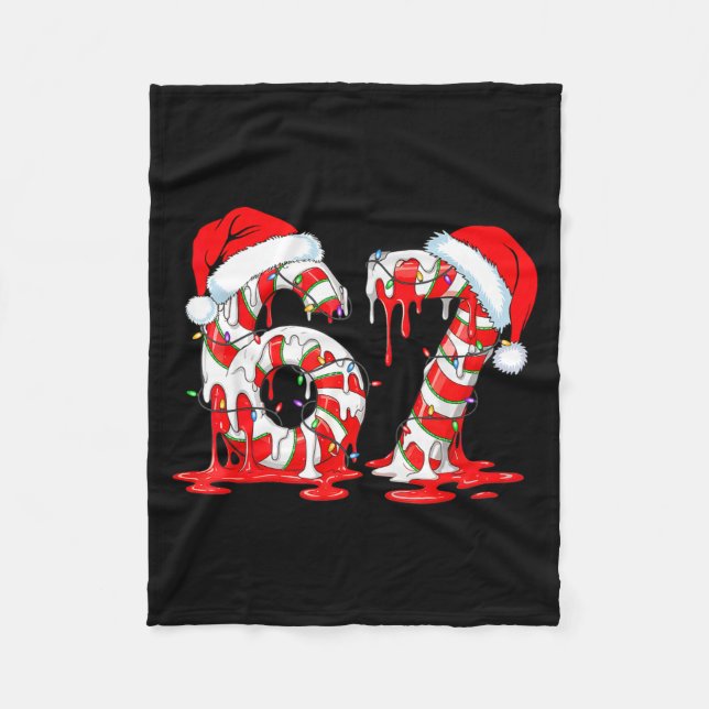 67 Meme Six Seven Candy Canes Drip Christmas Pajam Fleece Blanket (Front)