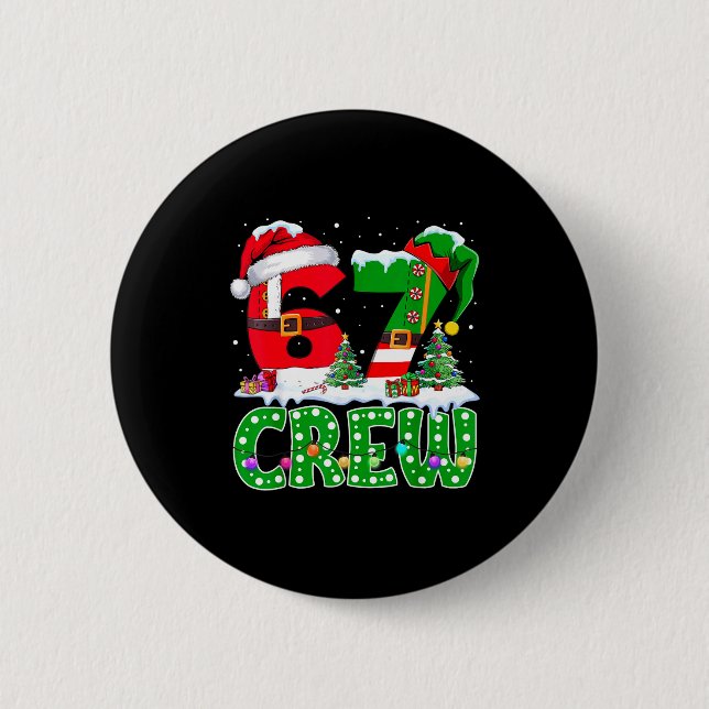 67 Meme Six Seven Christmas Crew Xmas Lights Famil Button (Front)