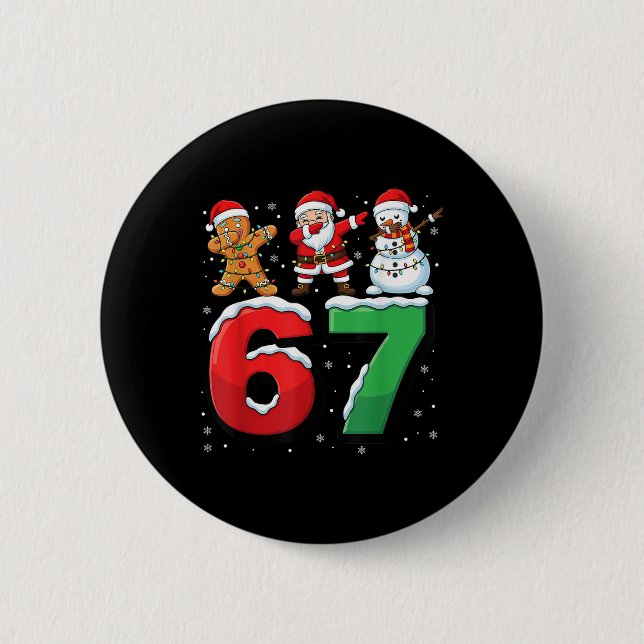 67 Meme Six Seven Dabbing Santa 6 7 Funny Christma Button (Front)