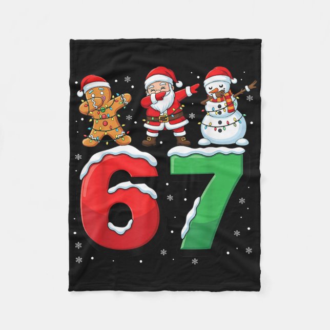 67 Meme Six Seven Dabbing Santa 6 7 Funny Christma Fleece Blanket (Front)