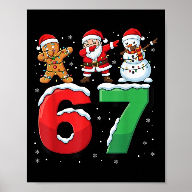 67 Meme Six Seven Dabbing Santa 6 7 Funny Christma Poster (Front)