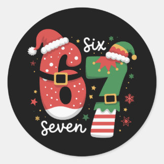 67 Meme Six Seven Elf Christmas Santa Hat Classic Round Sticker