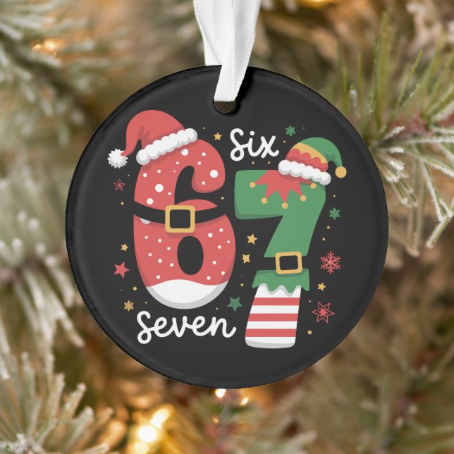 67 Meme Six Seven Elf Christmas Santa Hat Ornament (Tree)