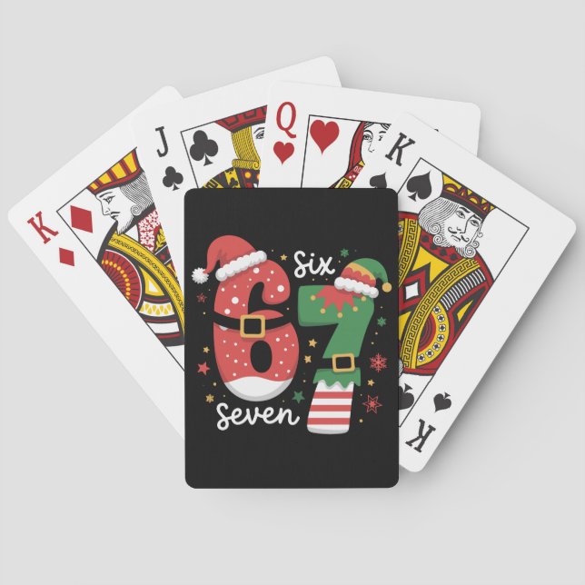 67 Meme Six Seven Elf Christmas Santa Hat Poker Cards (Back)