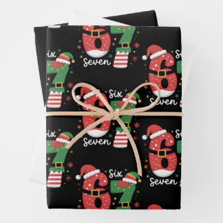 67 Meme Six Seven Elf Christmas Santa Hat Wrapping Paper Sheets