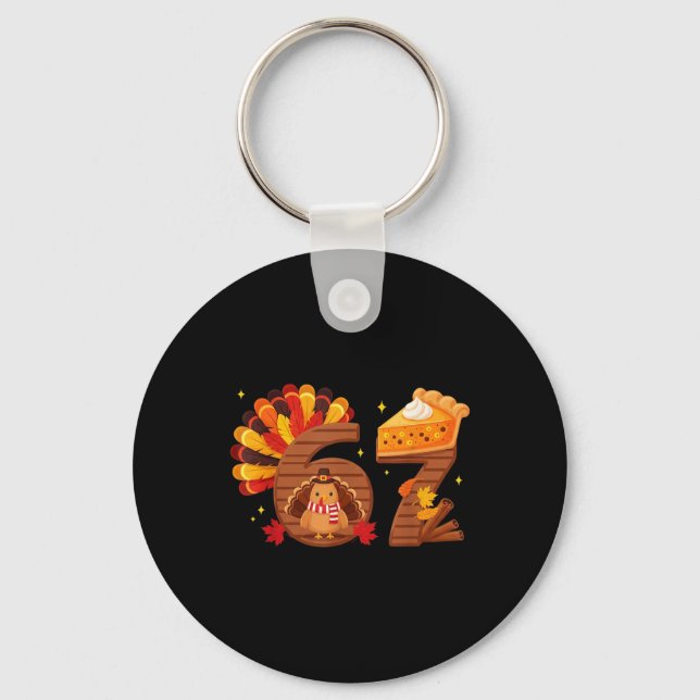 67 Meme Six Seven Funny Pumpkin Pie Turkey Thanksg Keychain (Front)