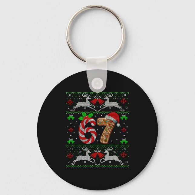 67 Meme Six Seven Funny Ugly Christmas Xmas Sweate Keychain (Front)