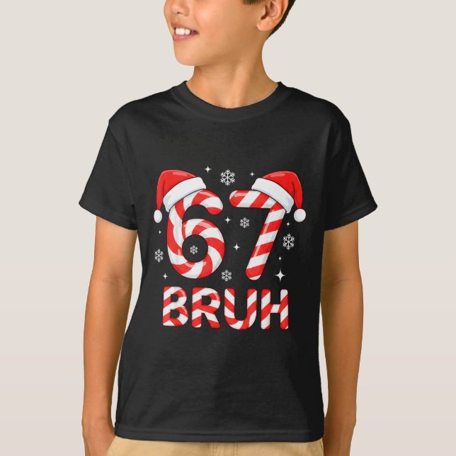 67 Meme Six Seven Memes Candy Cane Christmas Boys  T-Shirt (Front)
