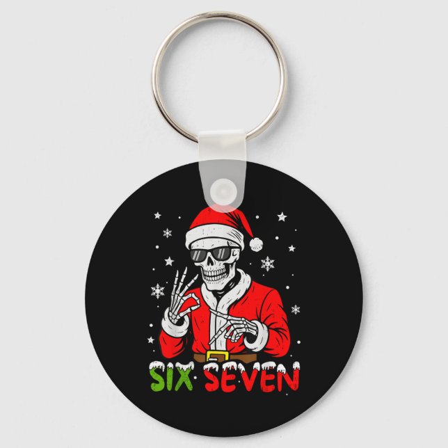 67 Meme Six Seven Skeleton Santa Funny Christmas G Keychain (Front)