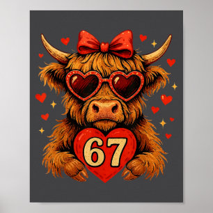 67 Meme Six Seven Valentine Highland Cow Love Cute Poster