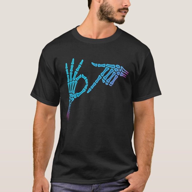 67 Meme Skeleton Hand 6 7 Halloween Six Seven Funn T-Shirt (Front)