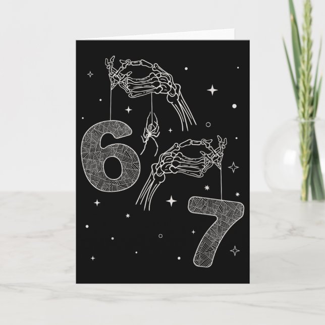 67 Meme Skeleton Hand Funny Halloween Six Seven Te Card (Front)