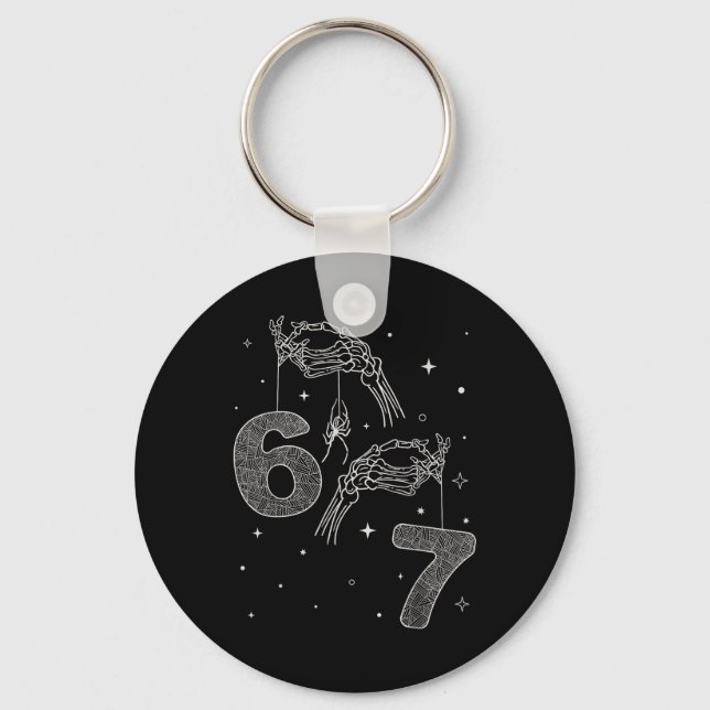 67 Meme Skeleton Hand Funny Halloween Six Seven Te Keychain (Front)
