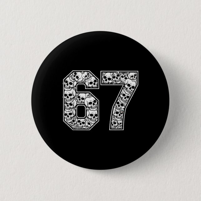 67 Meme Skull Pattern Graphic Halloween Number Art Button (Front)