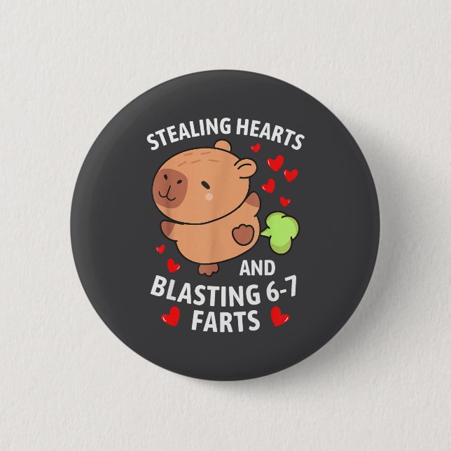 67 Meme Stealing Hearts Valentine's Day Capybara K Button (Front)
