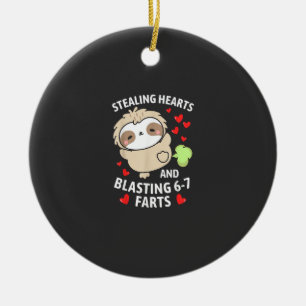 67 Meme Stealing Hearts Valentine's Day Sloth Kids Ceramic Ornament