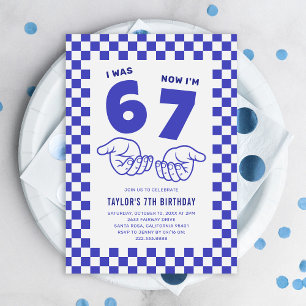 67 Meme Trend Blue Kids 7th Birthday Party Invitation