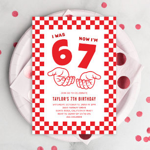 67 Meme Trend Red Kids 7th Birthday Party Invitation