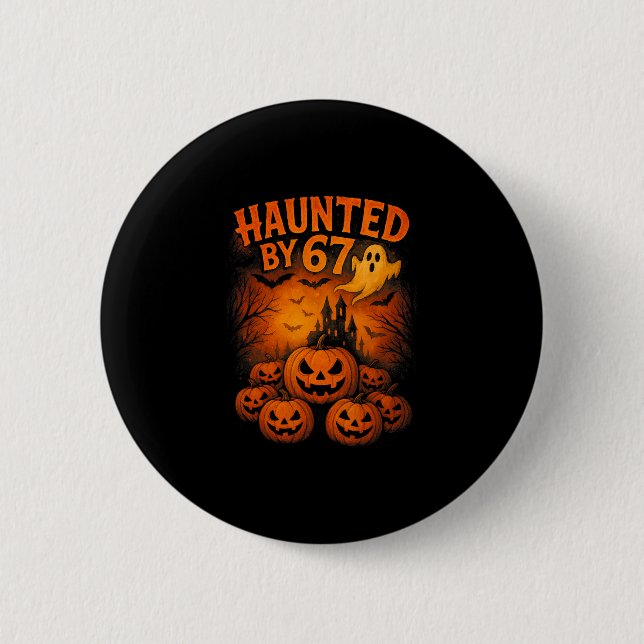 67 Meme Trendy Ghost Halloween Funny Six Seven Gen Button (Front)