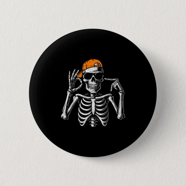 67 Meme Trendy Skeleton Halloween Funny Six Seven  Button (Front)
