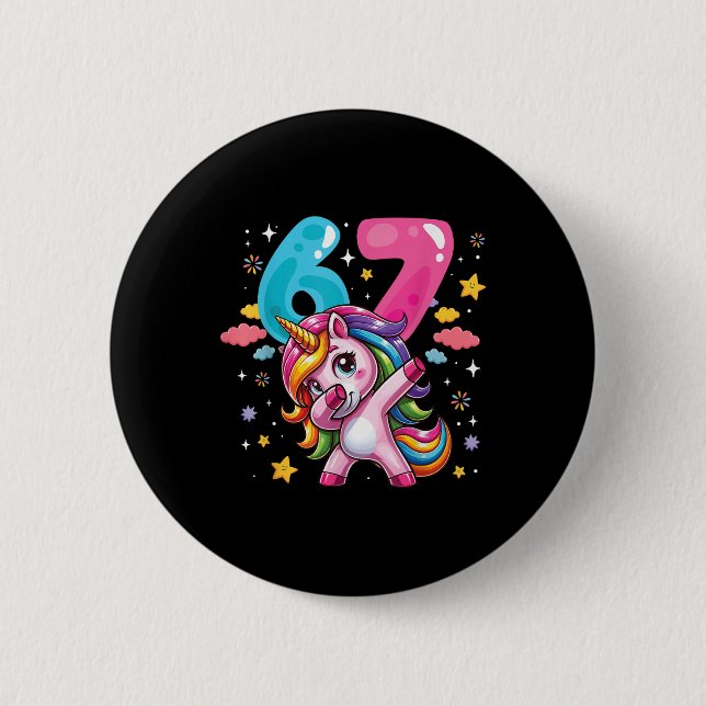 67 Meme Unicorn For Girls Six Seven Meme Brainrot  Button (Front)