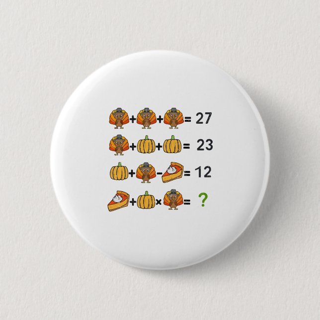 67 Order Operation Math Teacher Thanksgiving Turke Button (Front)