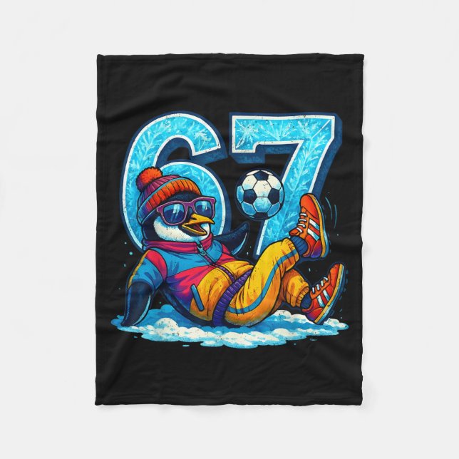 67 Penguin Soccer Funny Winter Meme Gift  Fleece Blanket (Front)