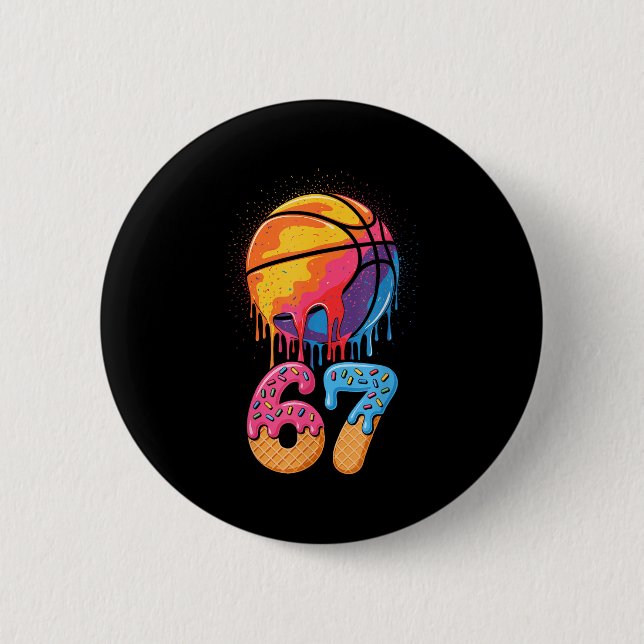 67 Player 67th Birthday Basketball Drip Number Ice Button (Front)