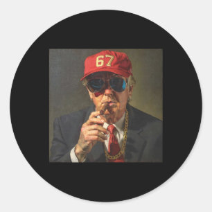 67 Red Cap Donald Trump Chain Necklace Cigar Six S Classic Round Sticker