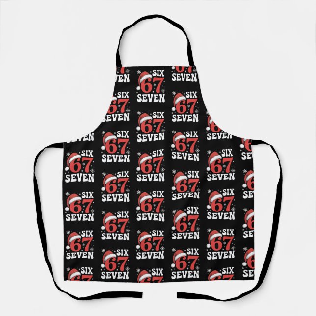 67 Santa Hat Christmas Six Seven Funny Sayings Apron (Front)