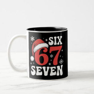 67 Santa Hat Christmas Six Seven Funny Sayings Two-Tone Coffee Mug