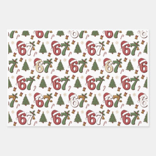 67 Santa Hat Christmas Six Seven Funny Sayings Wrapping Paper Sheets