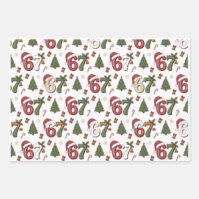 67 Santa Hat Christmas Six Seven Funny Sayings Wrapping Paper Sheets (Front)