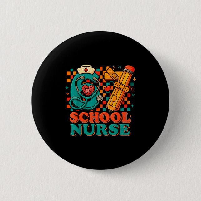 67 School Nurse Days Pencil Heart Funny Medical  Button (Front)