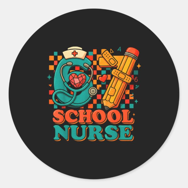 67 School Nurse Days Pencil Heart Funny Medical  Classic Round Sticker (Front)