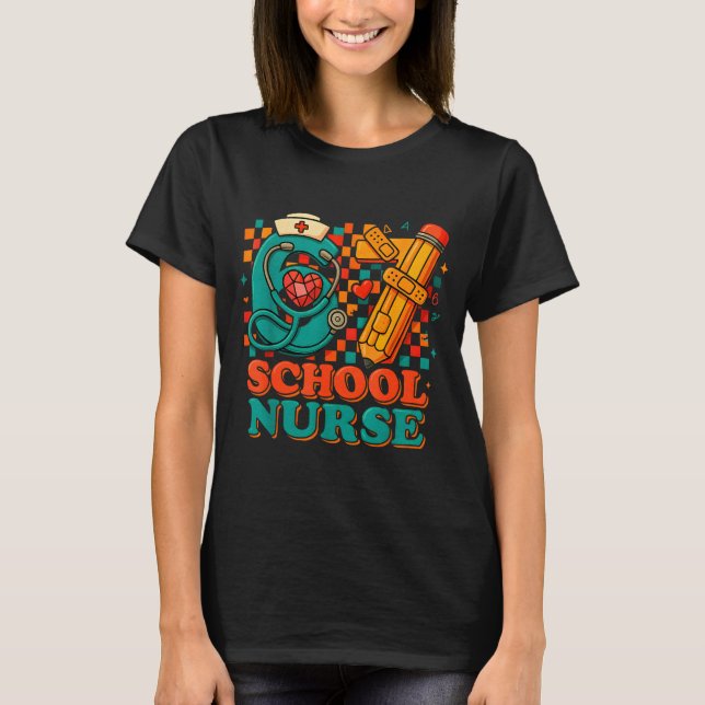 67 School Nurse Days Pencil Heart Funny Medical  T-Shirt (Front)