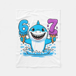 67 Shark Six Seven Ice Cream Drip Funny Gen Alpha Fleece Blanket
