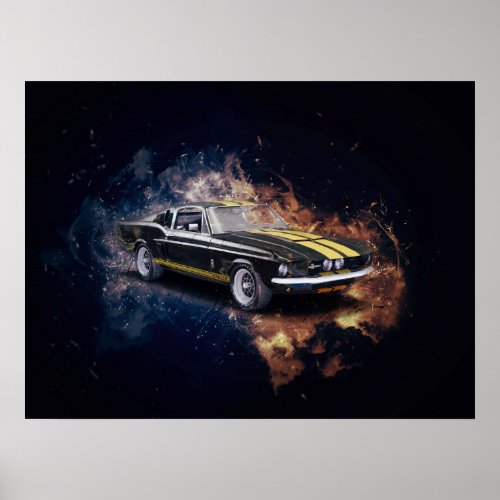 67 Shelby Black with Gold Stripes Poster